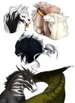  2017 ambiguous_gender black_feathers black_lips blue_eyes digital_drawing_(artwork) digital_media_(artwork) feathers female feral grey_hair grypwolf hair male simple_background teeth vayron white_background white_hair 