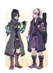  alisha_(heirror) armor black_hair cape facial_mark fire_emblem fire_emblem:_kakusei fire_emblem:_souen_no_kiseki fire_emblem_heroes full_body gloves goggles long_hair male_focus male_my_unit_(fire_emblem:_kakusei) multiple_boys my_unit_(fire_emblem:_kakusei) open_mouth red_eyes short_hair soren standing technology white_hair 