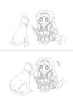  1girl 1other a an-94_(girls_frontline) animal_ears artist_request bell bell_collar boots cat collar dog_ears dog_tail gas_mask girls_frontline highres petting playing sitting surprised tactical_clothes tail tail_wagging 