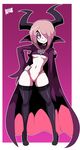  1girl bigdead93 cape hair_over_one_eye high_heels horns little_witch_academia long_hair nipples sharp_teeth sucy_manbavaran thighhighs underwear 