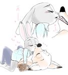  anthro blush canine clothed clothing disney duo eyes_closed female female_on_top fox hand_holding hi_res japanese_text judy_hopps kissing lagomorph male male/female mammal miroukitsu nick_wilde on_top open_mouth rabbit simple_background text tongue tongue_out topless white_background zootopia 