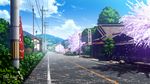  bush cherry_blossoms city cloud copyright_name day house mikago_kotaro no_humans outdoors power_lines re:lief_~shin'ai_naru_anata_e~ road scenery sign sky street telephone_pole tree watermark 