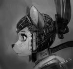  2017 anthro bust_portrait cable canine cybernetics cyborg female fox greyscale machine mammal monochrome panzery25 portrait side_view signature solo 