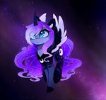  2018 blue_eyes blue_fur cosmic_background cosmic_hair digital_drawing_(artwork) digital_media_(artwork) equine eyelashes feathered_wings feathers female feral friendship_is_magic fur horn magnaluna mammal my_little_pony princess_luna_(mlp) solo standing winged_unicorn wings 