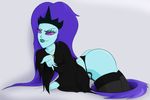  big_lips breasts cartoon_network clothing courage_the_cowardly_dog crown eyelashes female hair half_naked humanoid legwear lips not_furry panties puddle_queen purple_eyes purple_hair solo underwear unknown_artist 