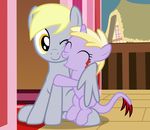  alternate_species badumsquish cheek_squish daughter derpy_hooves_(mlp) dinky_hooves_(mlp) duo equine eyes_closed female friendship_is_magic grin happy horn hug mammal mother mother_and_daughter my_little_pony one_eye_closed parent pegasus sitting smile squish squishy_cheeks tatzlpony unicorn winghug wings wink 