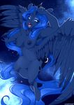  2018 anthro anthrofied areola blue_eyes blue_hair blue_theme breasts equine eyeshadow female friendship_is_magic hair horn lipstick lovepuma69 makeup mammal my_little_pony nipples nude princess_luna_(mlp) slightly_chubby space sparkles star winged_unicorn wings 