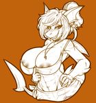  abs anthro big_breasts breasts commission-mission female fish hair looking_at_viewer makeup marine mascara monochrome nipples shark solo wide_hips 