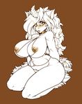  anthro big_breasts blush breasts choker commission-mission female horn looking_at_viewer monochrome pussy solo thick_thighs unknown_species voluptuous wide_hips 