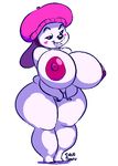  2017 anthro areola big_breasts breasts digital_media_(artwork) female fur grin hat huge_areola huge_breasts lagomorph mammal naughty_face nipples nude rabbit rosianna_rabbit short_stack slightly_chubby smile smutbooru solo standing teeth thick_thighs white_fur wide_hips 