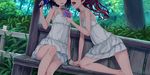  2girls 54crystle brown_hair dress food forest misaka_mikoto shirafuji_kyoko short_hair shoujo_ai to_aru_kagaku_no_railgun to_aru_majutsu_no_index tree wristwear 