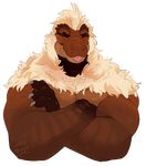  anthro biceps big_muscles big_pecs brown_skin claws crossed_arms dinosaur eyes_closed flexing fur hair lizard long_hair male mature_male muscular muscular_male pecs portrait reptile scalie smile solo teeth tongue tongue_out vance_(mili) video_games white_fur white_hair 
