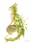  ambiguous_gender blue_eyes cabbage_dragon dragon feral green_scales horn leaf_dragon sandara scales simple_background solo traditional_media_(artwork) white_background 