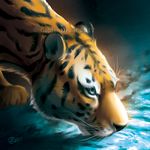  2017 black_nose blue_eyes detailed_background digital_media_(artwork) digital_painting_(artwork) feline fur goldendruid mammal striped_fur stripes tiger whiskers 