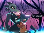  2017 bea_(nitw) blush cat cigarette clothing crocodilian dialogue english_text feline female mae_(nitw) mammal night_in_the_woods outside red_eyes reptile scalie simple_background smaller_version_at_source smoking speech_bubble text tsampikos 