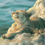  2017 cat digital_media_(artwork) digital_painting_(artwork) feline feral goldendruid lying mammal paws smile solo whiskers 
