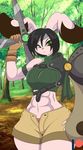  2018 abs alternate_species anthro armor biceps big_breasts big_ears black_hair black_markings breasts clothed clothing curvaceous day detailed_background female final_fantasy final_fantasy_vii forest fur gloves green_eyes hair jazmin_usagi lagomorph looking_at_viewer mammal markings mastergodai muscular muscular_female outside patreon pink_fur rabbit rascals square_enix thick_thighs tree video_games voluptuous weapon wide_hips yuffie_kisaragi 