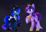  2018 armor blue_eyes cosmic_hair crown digital_media_(artwork) duo equine eyelashes feathered_wings feathers female feral friendship_is_magic fur hair hooves horn magnaluna mammal my_little_pony princess_luna_(mlp) purple_eyes purple_feathers purple_fur purple_hair smile teal_eyes twilight_sparkle_(mlp) winged_unicorn wings 