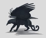  ambiguous_gender anisis avian beak bird black_beak black_eyes black_feathers black_fur black_panther black_spots corvid crow feathered_wings feathers feline feral fur gryphon mammal one_leg_up panther side_view simple_background solo spots standing white_background wing_claws wings 