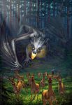  amazing_background ambiguous_gender anisis antlers brown_fur cervine claws countershading deer detailed_background dragon female feral fire fire_breathing fire_dragon flower forest fur glowing glowing_eyes grass grey_scales group hooves horn hunting jumping looking_at_viewer male mammal membranous_wings nature outside pine_tree plant rock running scales scalie sharp_teeth spread_wings sunbeam tan_countershading teeth tree western_dragon wing_claws wings 