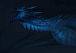  allagar ambiguous_gender blue_eyes blue_theme dark_theme detailed_background dragon feral flying horn ice_dragon night open_mouth outside roaring scalie sky solo star western_dragon 
