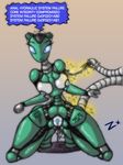  anal anal_penetration anthro blue_eyes breasts female forced kneeling leaking machine not_furry penetration pussy rape robot simple_background solo tentacles text zevex 