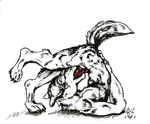  autofellatio canine cbrn_hyena erection flexible fur male mammal masturbation oral simple_background tongue traditional_media_(artwork) white_background 