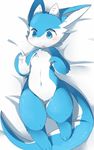  ambiguous_gender blue_eyes blue_fur dragon faeki fur horn lying on_back simple_background solo 