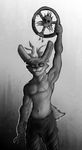  2018 anthro antlers athletic biceps bodypaint buckteeth clothed clothing digital_drawing_(artwork) digital_media_(artwork) ear_piercing face_paint facial_markings frown fur hi_res horn jackalope lagomorph long_ears mad_max male mammal markings monochrome morl3y muscular muscular_male navel pecs piercing portrait pose rabbit scar signature skull solo solo_focus standing stitches tattoo teeth tools topless war_paint warrior wrench 
