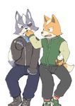  blush dessert food fox_mccloud ice_cream male male/male nintendo shinki_k simple_background star_fox video_games white_background wolf_o&#039;donnell 