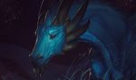  alsares ambiguous_gender blue_eyes blue_fur chin_spikes dark_theme detailed_background dragon face_spikes feral fur furred_dragon grass night outside sky solo star starry_sky 