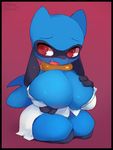  2018 anthro big_breasts breasts clevage clothing digital_media_(artwork) female honeycalamari kneeling looking_at_viewer nintendo pok&eacute;mon pok&eacute;mon_(species) riolu solo video_games 