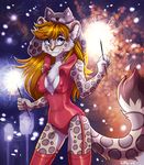  2018 5_fingers anthro blonde_hair blue_eyes breasts clothed clothing detailed_background feline female fur hair ketty-leopardess leopard mammal nipples smile solo spots spotted_fur standing 