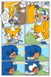  &lt;3 2018 anthro bed bedroom black_nose blue_eyes blush canine clothing comic curry5 dialogue duo english_text erection fox gloves green_eyes hedgehog hi_res machine male male/male mammal miles_prower motion_lines naughty_face robot sex sleeping sonic_(series) sonic_the_hedgehog surprise text video_games 