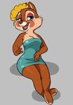  2018 3_toes 4_fingers anthro blue_eyes brown_fur cheek_tuft chipmunk clarice clothed clothing digital_drawing_(artwork) digital_media_(artwork) disney dress eyelashes female flower fur grey_background mammal open_mouth open_smile plant red_nose rodent simple_background siroc smile solo toes tuft 