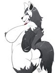  2018 anthro areola big_breasts breasts butt female looking_at_viewer mightyena monochrome nintendo nipples pok&eacute;mon pok&eacute;mon_(species) sketch smile solo video_games zwitterkitsune 