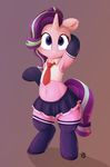  2017 brown_background clothing color_edit colored cute cutie_mark edit equine eyebrows eyelashes female friendship_is_magic full-length_portrait hair horn looking_at_viewer mammal multicolored_hair my_little_pony navel pabbley portrait pose purple_eyes sailor_uniform shadow simple_background smile solo standing starlight_glimmer_(mlp) thick_thighs transgressors-reworks two_tone_hair unicorn 