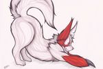  ass_up feral kazukio looking_back mammal nintendo pok&eacute;mon pok&eacute;mon_(species) presenting simple_background stretching video_games white_background zangoose zesty_(character) 