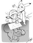  2018 anthro balls big_balls big_butt big_penis blush bottomless butt clothed clothing drawing duo erection huge_balls huge_penis hyper hyper_penis looking_pleasured male mammal masturbation monochrome nintendo open_mouth paper pencil_(object) penile_masturbation penis pikachu pok&eacute;mon pok&eacute;mon_(species) rodent starykrow surprise sweat thick_penis vein video_games 