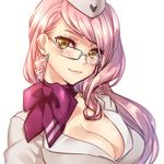  221galahad blush breasts choker cleavage commentary_request earrings fate/grand_order fate_(series) formal glasses hat jewelry koyanskaya large_breasts long_hair looking_at_viewer pink_hair ribbon ribbon_choker smile solo suit very_long_hair white_background yellow_eyes 
