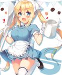  :d apron bangs black_footwear blend_s blonde_hair blue_eyes blue_shirt blue_skirt blush commentary_request eyebrows_visible_through_hair frilled_apron frills gloves hair_between_eyes head_scarf heart hinata_kaho holding holding_spoon long_hair looking_at_viewer milk open_mouth oversized_object pennant pleated_skirt puffy_short_sleeves puffy_sleeves sazaki_ichiri shirt shoes short_sleeves sidelocks skirt smile solo spoon stile_uniform string_of_flags thighhighs twintails uniform very_long_hair waist_apron waitress white_apron white_background white_gloves white_legwear 