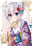  animal_ears bangs bell blue_bow blue_eyes blush bow braid cat_ears cat_girl cat_tail closed_mouth commentary_request ema eyebrows_visible_through_hair fingernails floral_print flower fur_collar hair_between_eyes hair_bow hair_bun hair_flower hair_ornament heterochromia holding japanese_clothes jingle_bell kimono komiya_hitoma long_hair long_sleeves nail_polish obi original pink_flower pink_nails print_kimono purple_eyes purple_kimono red_flower sash smile solo striped striped_bow tail tail_bell tail_bow wide_sleeves 