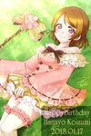  blush brown_hair dress koizumi_hanayo love_live!_school_idol_project short_hair smile spring violet_eyes 