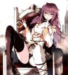  arm_support bangs black_legwear black_panties blush boots breasts brown_eyes commentary_request cup drinking_glass epaulettes eyebrows_visible_through_hair fate/extella_link fate/grand_order fate_(series) finger_licking gloves grey_skirt hair_between_eyes highres jacket large_breasts leaning_to_the_side licking long_hair long_sleeves military_jacket no_shoes panties pleated_skirt purple_hair saliva scathach_(fate)_(all) scathach_(fate/grand_order) single_boot sitting skirt solo thigh_boots thighhighs throne tongue tongue_out tower underwear venomrobo very_long_hair white_footwear white_gloves white_jacket white_legwear wide_sleeves wine_glass 