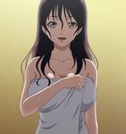  1girl breasts cleavage highres kotobiki_yuri large_breasts long_hair nozoki_ana open_mouth screencap stitched towel wet_hair 