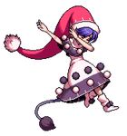  big_hat blue_hair boots closed_eyes commentary dab_(dance) doremy_sweet dress hat lenox lowres official_style pixel_art pom_pom_(clothes) santa_hat solo sprite_art tail tapir_tail third-party_edit touhou transparent_background 