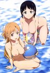  asuna_(sao) ball beachball black_eyes black_hair brown_eyes brown_hair highres image_sample kirigaya_suguha looking_at_viewer miura_takehiro multiple_girls nipples nude nude_filter sword_art_online third-party_edit water yandere_sample 