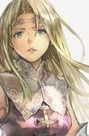  blonde_hair blue_eyes circlet dress elbow_gloves gloves grey_background hankuri long_hair looking_at_viewer mystina parted_lips purple_dress simple_background solo upper_body valkyrie_profile 