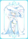  animal_ears bunny_ears cape full_body hat highres index_finger_raised looking_at_viewer medium_hair original ruin_(luin-room) snowflakes standing tachi-e wand white_cape white_hair white_hat witch witch_hat yellow_eyes 