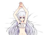  blue_eyes cat_cutout cat_lingerie cleavage_cutout commission hair_between_eyes hair_ornament lavender_hair long_hair looking_at_viewer lying mastgg meme_attire navel on_back open_mouth silver_hair solo very_long_hair x_hair_ornament 